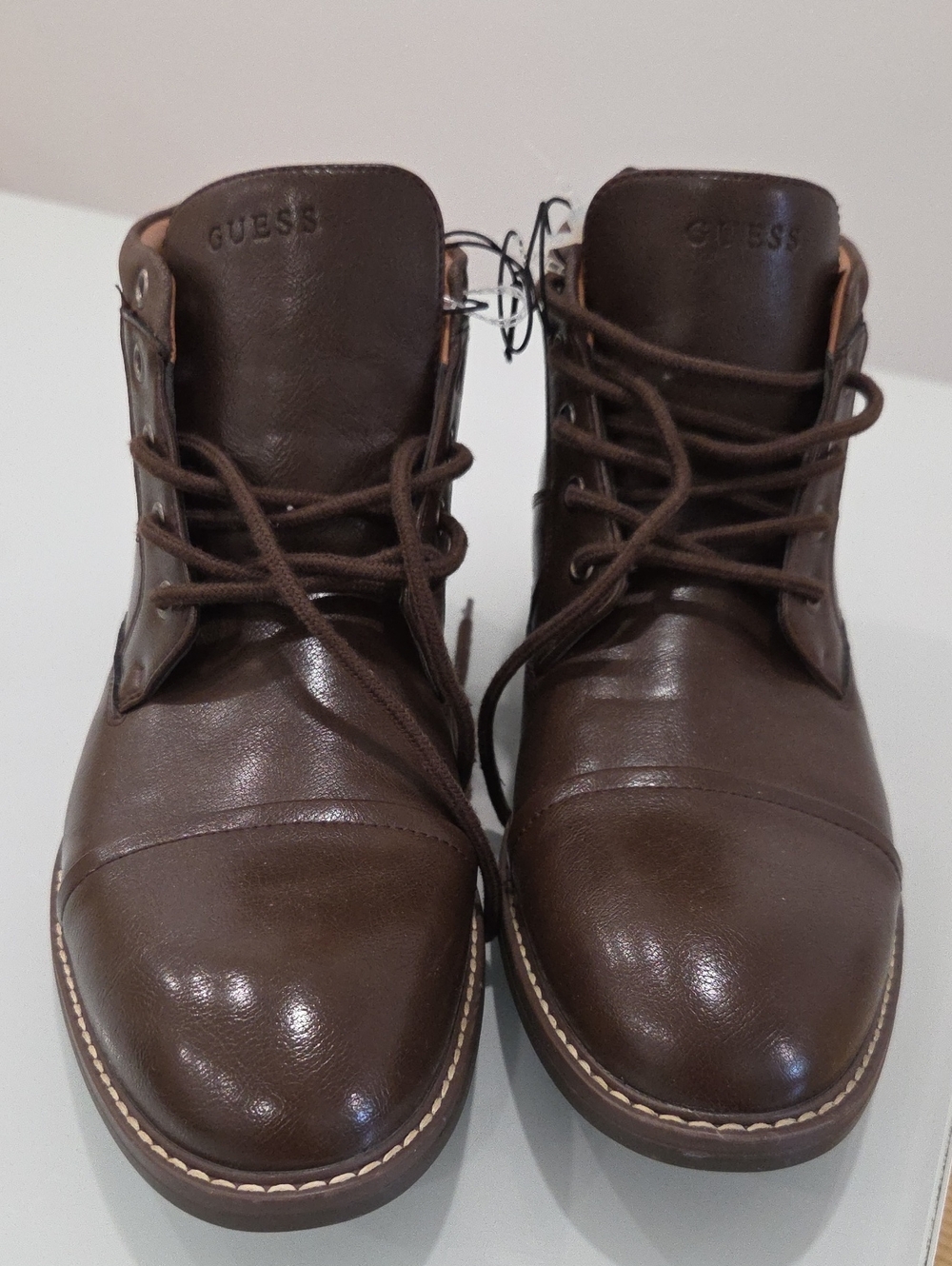 GUESS Men's Brown Leather Lace-Up Boat Shoes